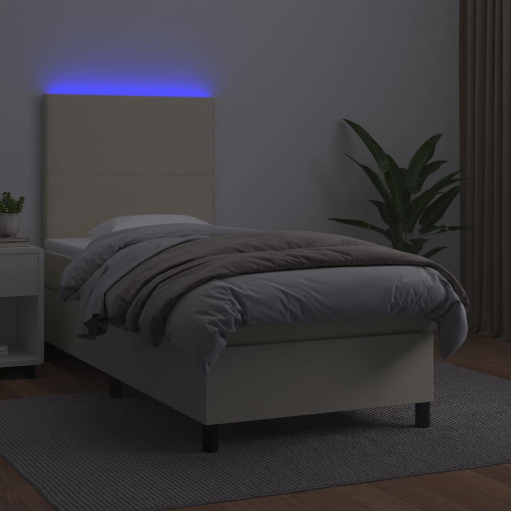 vidaXL Κρεβάτι Boxspring με Στρώμα & LED Κρεμ 80x200 εκ. Συνθ. Δέρμα