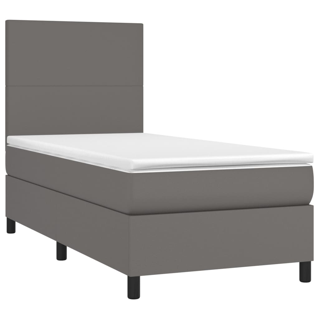 vidaXL Κρεβάτι Boxspring με Στρώμα & LED Γκρι 80x200 εκ. Συνθ. Δέρμα
