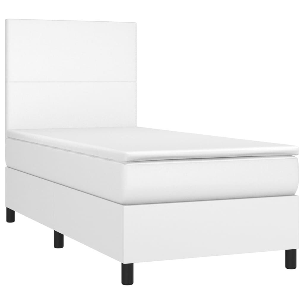 vidaXL Κρεβάτι Boxspring με Στρώμα & LED Λευκό 100x200 εκ. Συνθ. Δέρμα