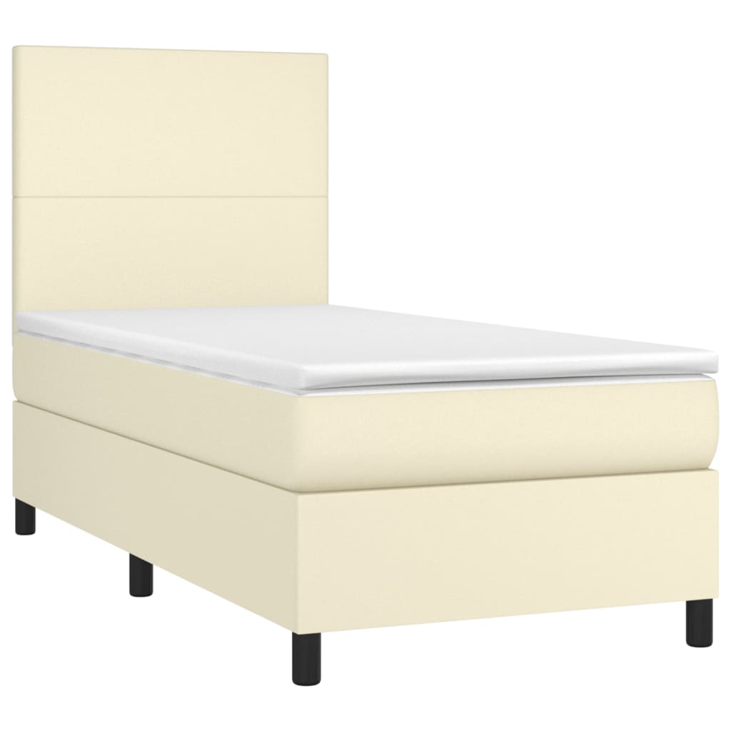 vidaXL Κρεβάτι Boxspring με Στρώμα & LED Κρεμ 100x200 εκ. Συνθ. Δέρμα