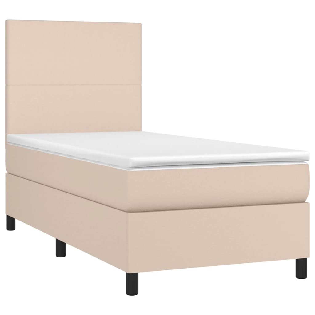 vidaXL Κρεβάτι Boxspring Στρώμα&LED Καπουτσίνο 100x200 εκ. Συνθ. Δέρμα