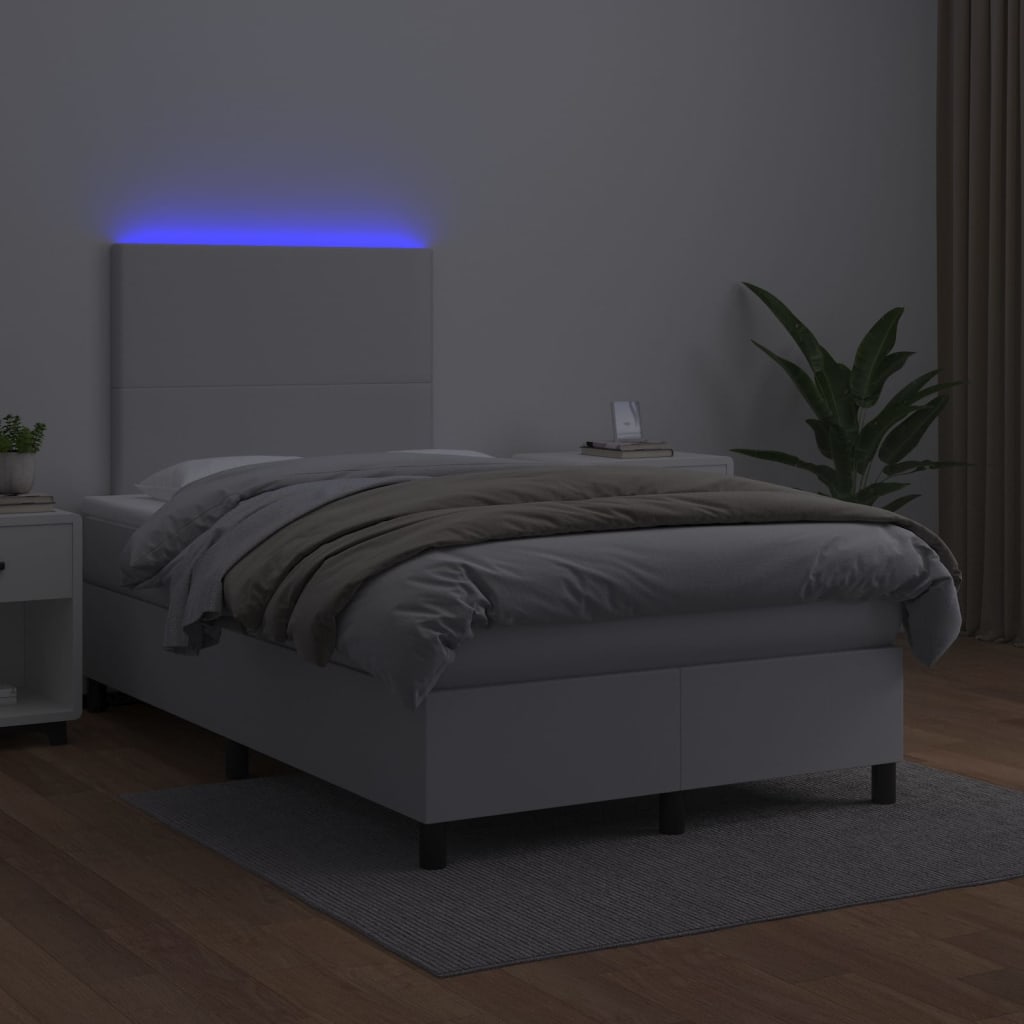 vidaXL Κρεβάτι Boxspring με Στρώμα & LED Λευκό 120x200 εκ. Συνθ. Δέρμα