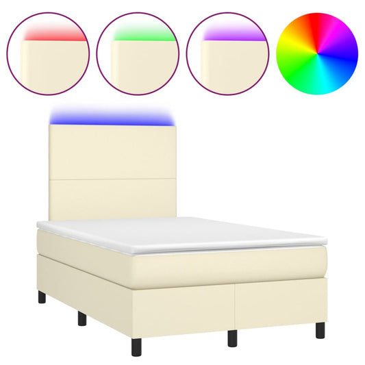 vidaXL Κρεβάτι Boxspring με Στρώμα & LED Κρεμ 120x200 εκ. Συνθ. Δέρμα