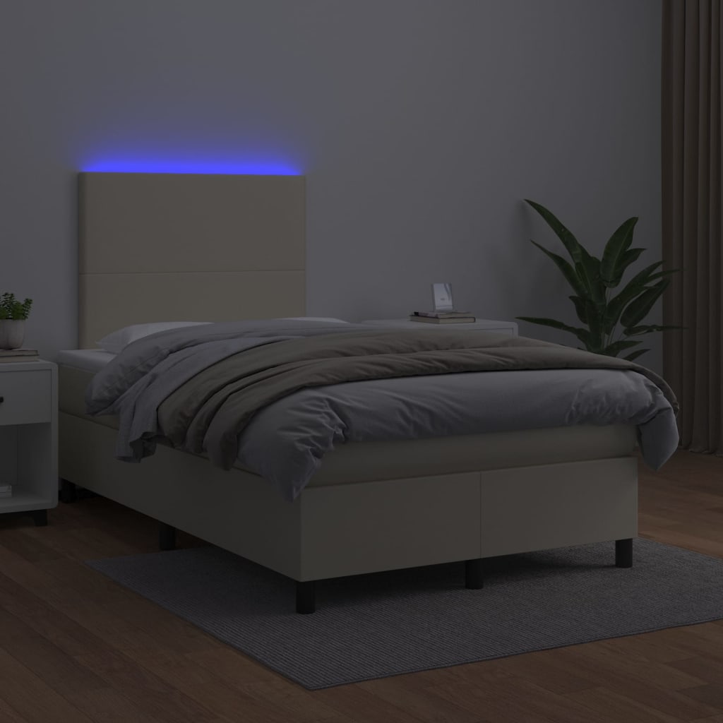 vidaXL Κρεβάτι Boxspring με Στρώμα & LED Κρεμ 120x200 εκ. Συνθ. Δέρμα