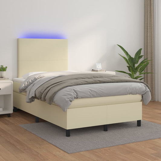 vidaXL Κρεβάτι Boxspring με Στρώμα & LED Κρεμ 120x200 εκ. Συνθ. Δέρμα