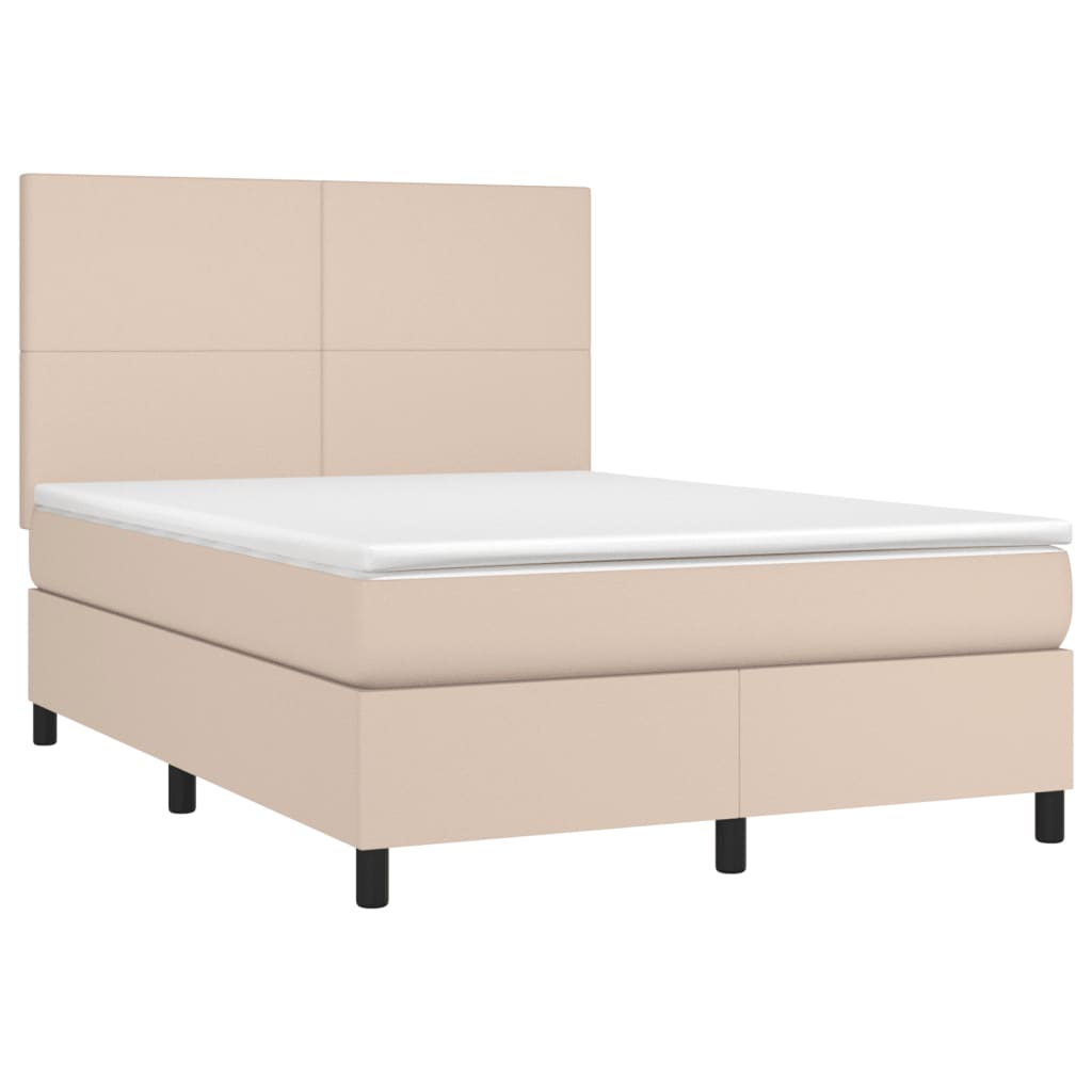 vidaXL Κρεβάτι Boxspring Στρώμα&LED Καπουτσίνο 140x190 εκ. Συνθ. Δέρμα