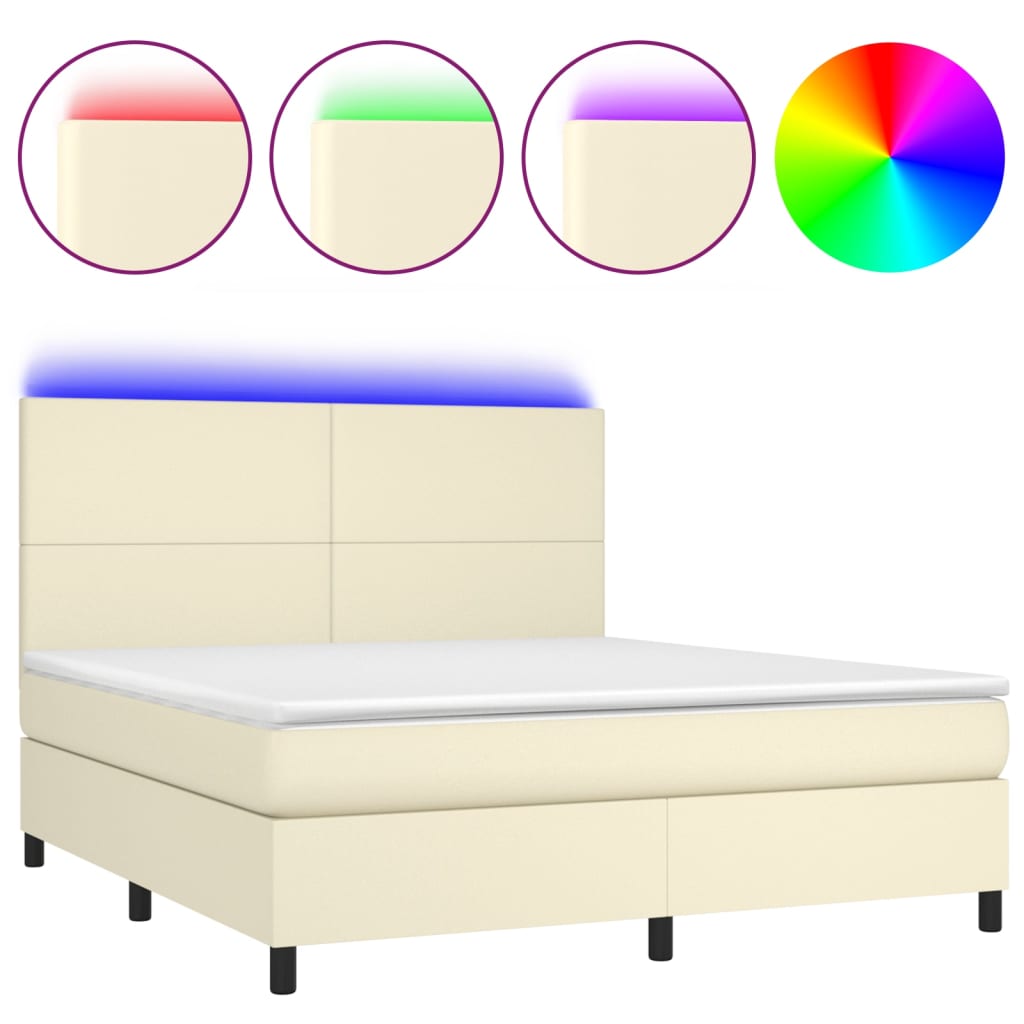 vidaXL Κρεβάτι Boxspring με Στρώμα & LED Κρεμ 160x200 εκ. Συνθ. Δέρμα