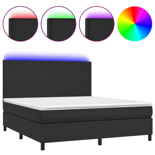 vidaXL Κρεβάτι Boxspring με Στρώμα & LED Μαύρο 180x200 εκ. Συνθ. Δέρμα