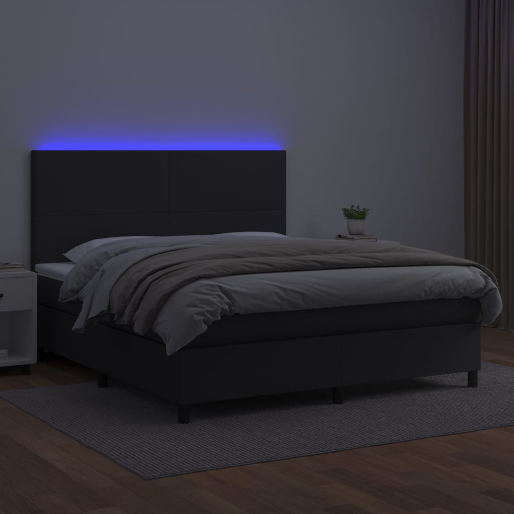 vidaXL Κρεβάτι Boxspring με Στρώμα & LED Μαύρο 180x200 εκ. Συνθ. Δέρμα