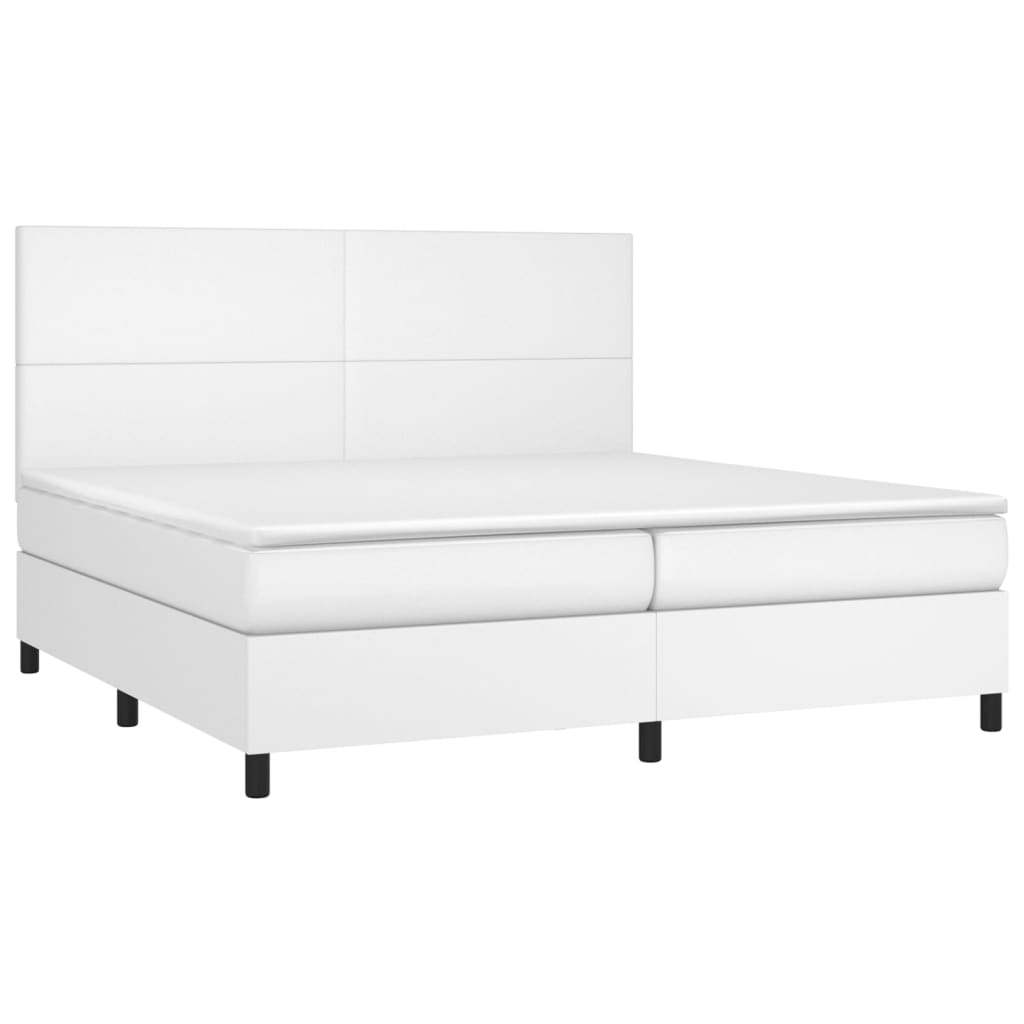 vidaXL Κρεβάτι Boxspring με Στρώμα & LED Λευκό 200x200 εκ. Συνθ. Δέρμα