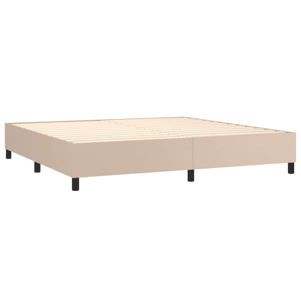 vidaXL Κρεβάτι Boxspring Στρώμα&LED Καπουτσίνο 200x200 εκ. Συνθ. Δέρμα
