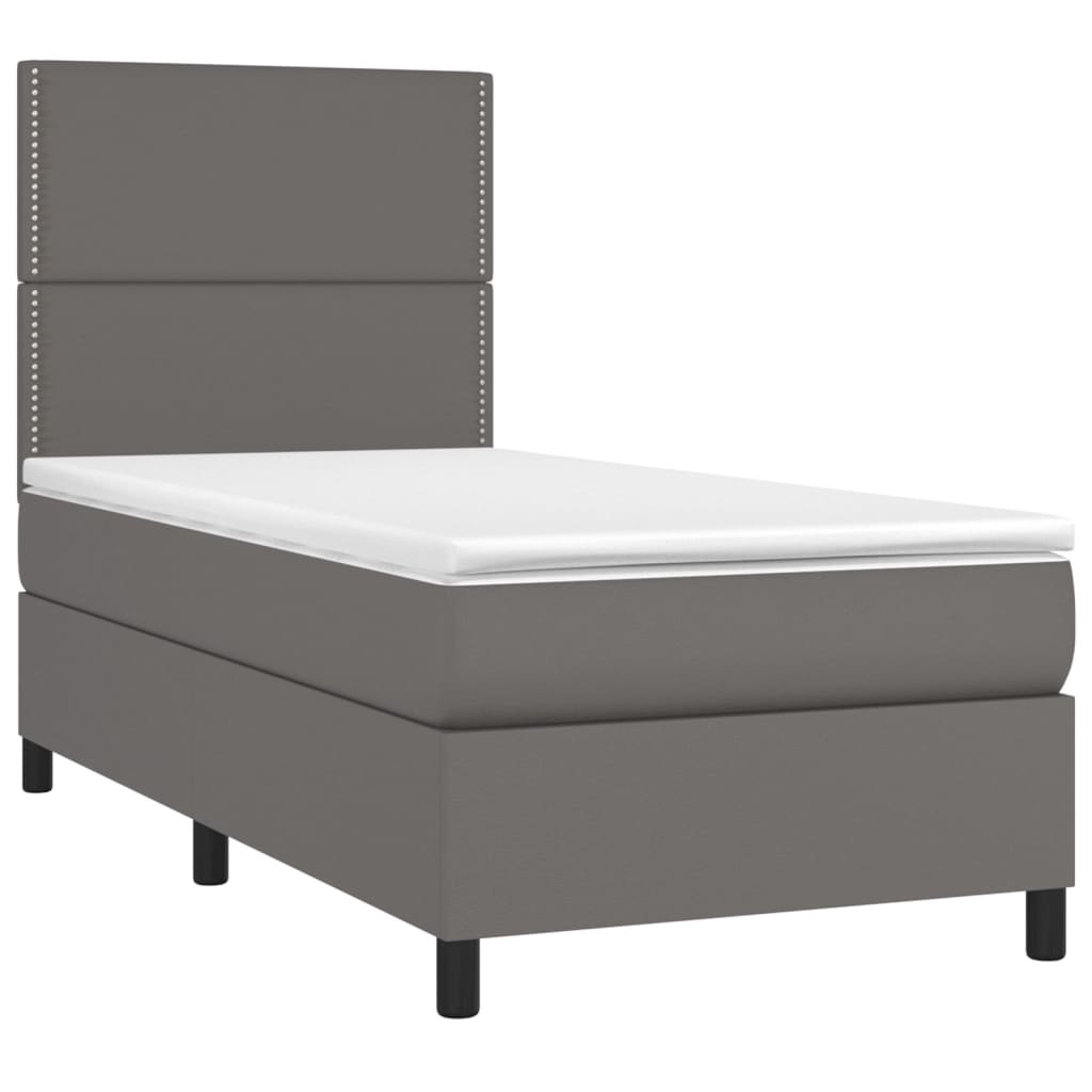 vidaXL Κρεβάτι Boxspring με Στρώμα & LED Γκρι 90x190 εκ. Συνθ. Δέρμα