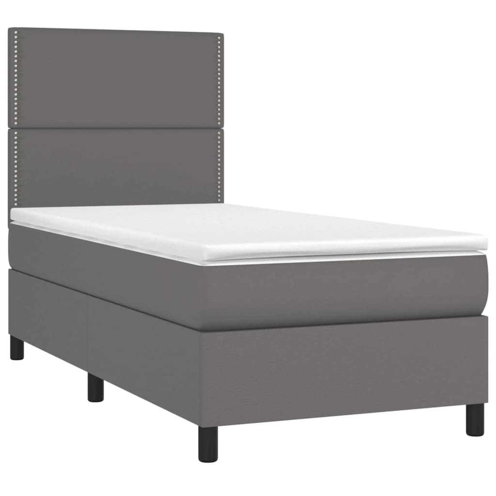 vidaXL Κρεβάτι Boxspring με Στρώμα & LED Γκρι 90x200 εκ. Συνθ. Δέρμα