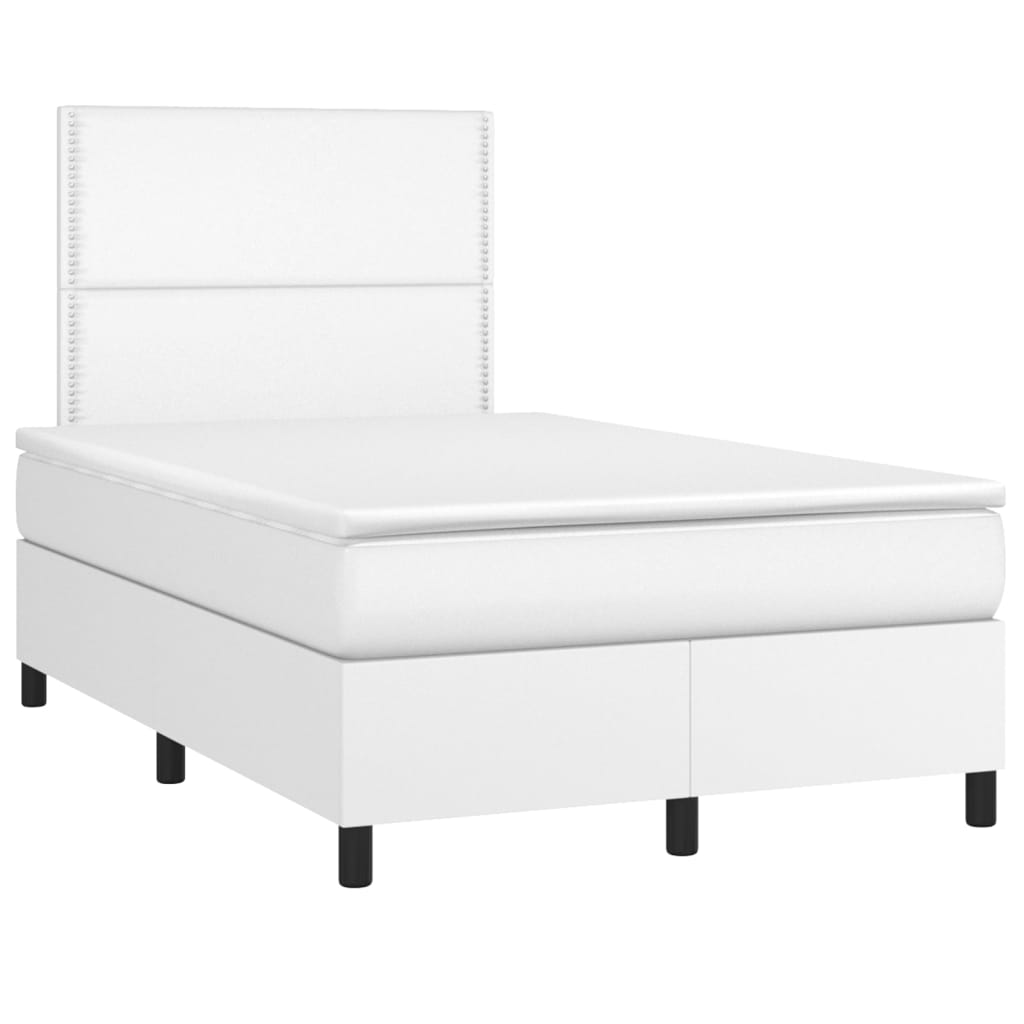 vidaXL Κρεβάτι Boxspring με Στρώμα & LED Λευκό 120x200 εκ. Συνθ. Δέρμα