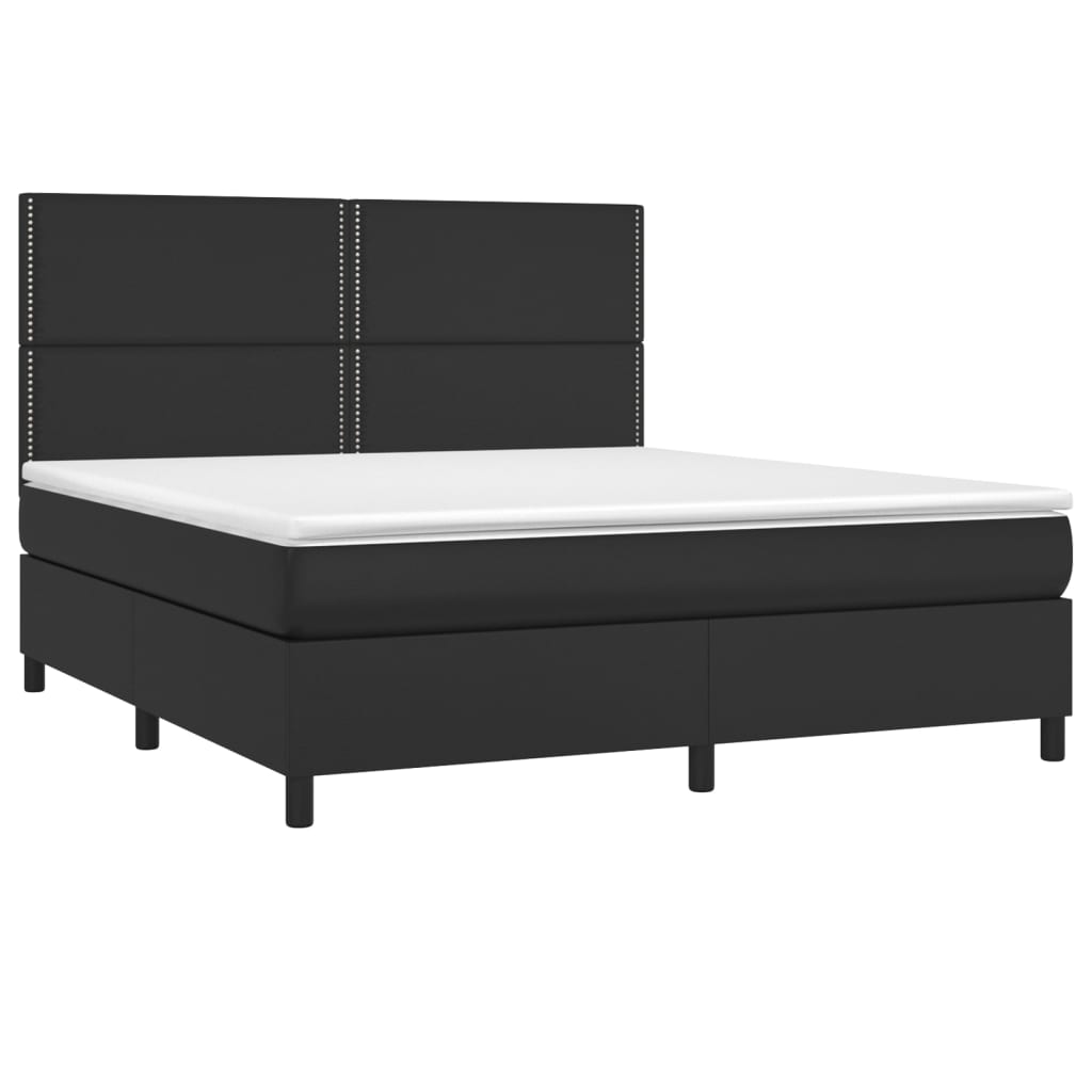 vidaXL Κρεβάτι Boxspring με Στρώμα & LED Μαύρο 180x200 εκ. Συνθ. Δέρμα