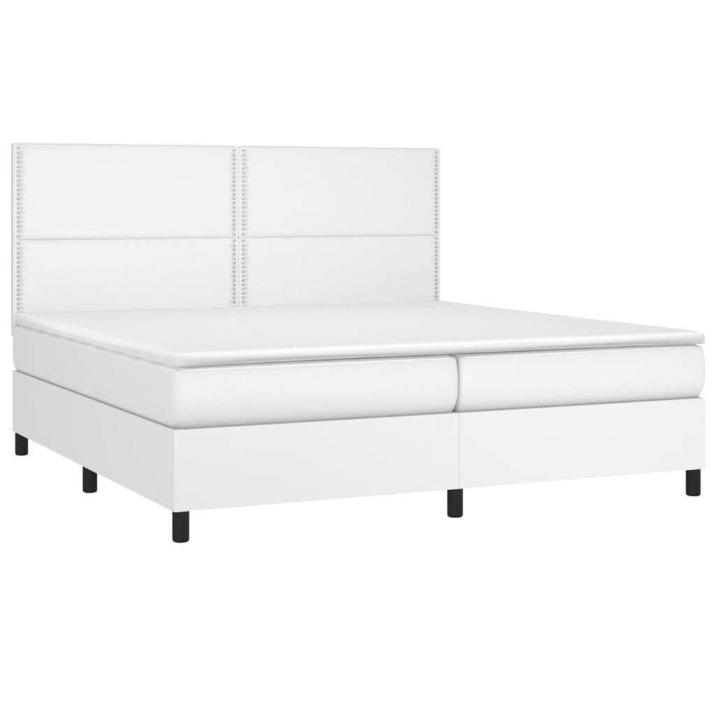 vidaXL Κρεβάτι Boxspring με Στρώμα & LED Λευκό 200x200 εκ. Συνθ. Δέρμα