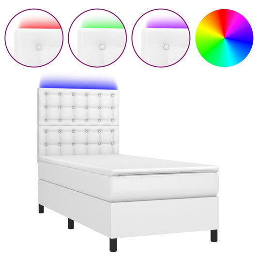 vidaXL Κρεβάτι Boxspring με Στρώμα & LED Λευκό 80x200 εκ. Συνθ. Δέρμα