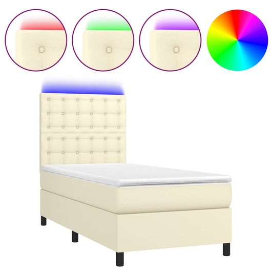 vidaXL Κρεβάτι Boxspring με Στρώμα & LED Κρεμ 80x200 εκ. Συνθ. Δέρμα