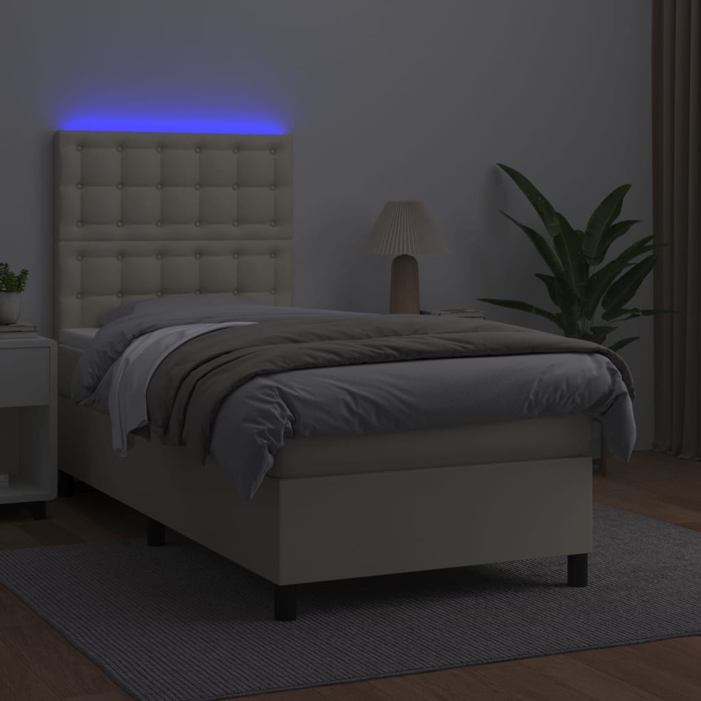 vidaXL Κρεβάτι Boxspring με Στρώμα & LED Κρεμ 80x200 εκ. Συνθ. Δέρμα