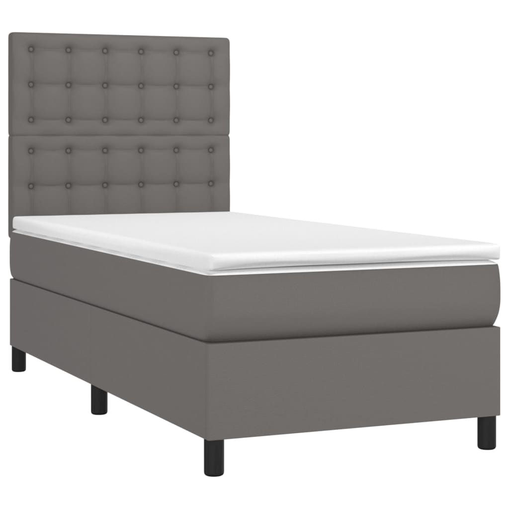 vidaXL Κρεβάτι Boxspring με Στρώμα & LED Γκρι 90x190 εκ. Συνθ. Δέρμα