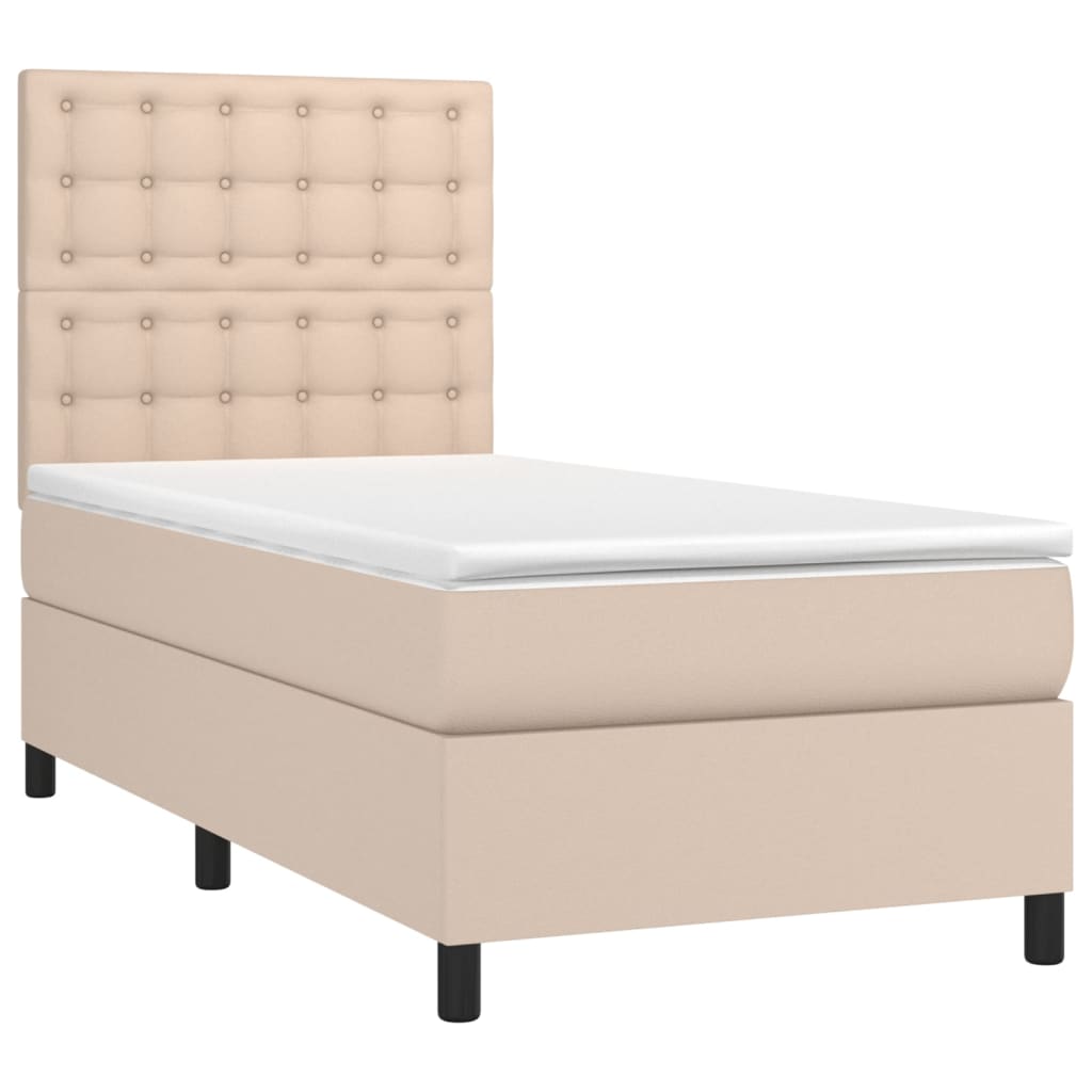 vidaXL Κρεβάτι Boxspring Στρώμα&LED Καπουτσίνο 90x200 εκ. Συνθ. Δέρμα