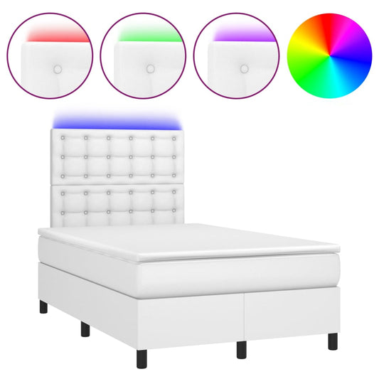 vidaXL Κρεβάτι Boxspring με Στρώμα & LED Λευκό 120x200 εκ. Συνθ. Δέρμα