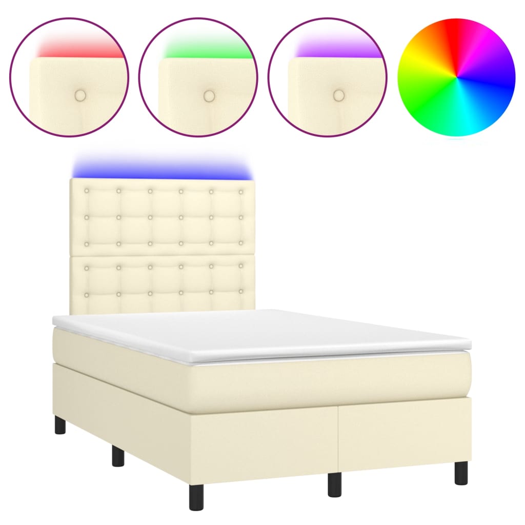 vidaXL Κρεβάτι Boxspring με Στρώμα & LED Κρεμ 120x200 εκ. Συνθ. Δέρμα