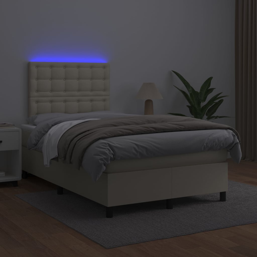 vidaXL Κρεβάτι Boxspring με Στρώμα & LED Κρεμ 120x200 εκ. Συνθ. Δέρμα