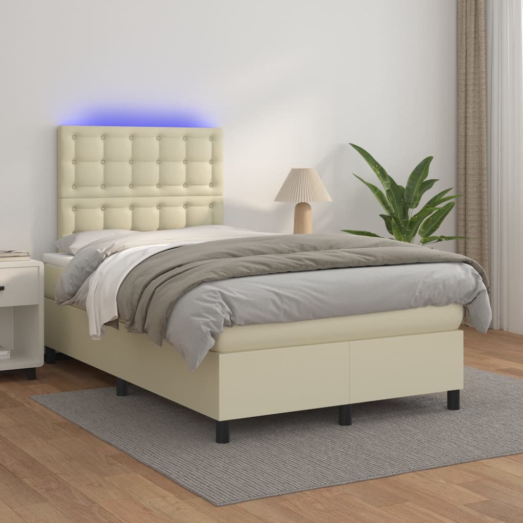 vidaXL Κρεβάτι Boxspring με Στρώμα & LED Κρεμ 120x200 εκ. Συνθ. Δέρμα