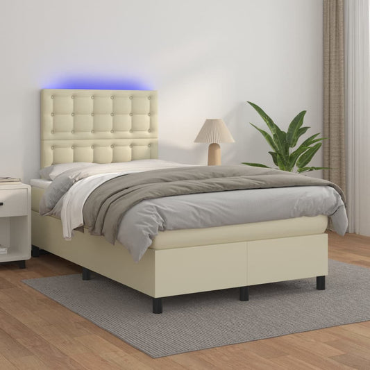 vidaXL Κρεβάτι Boxspring με Στρώμα & LED Κρεμ 120x200 εκ. Συνθ. Δέρμα