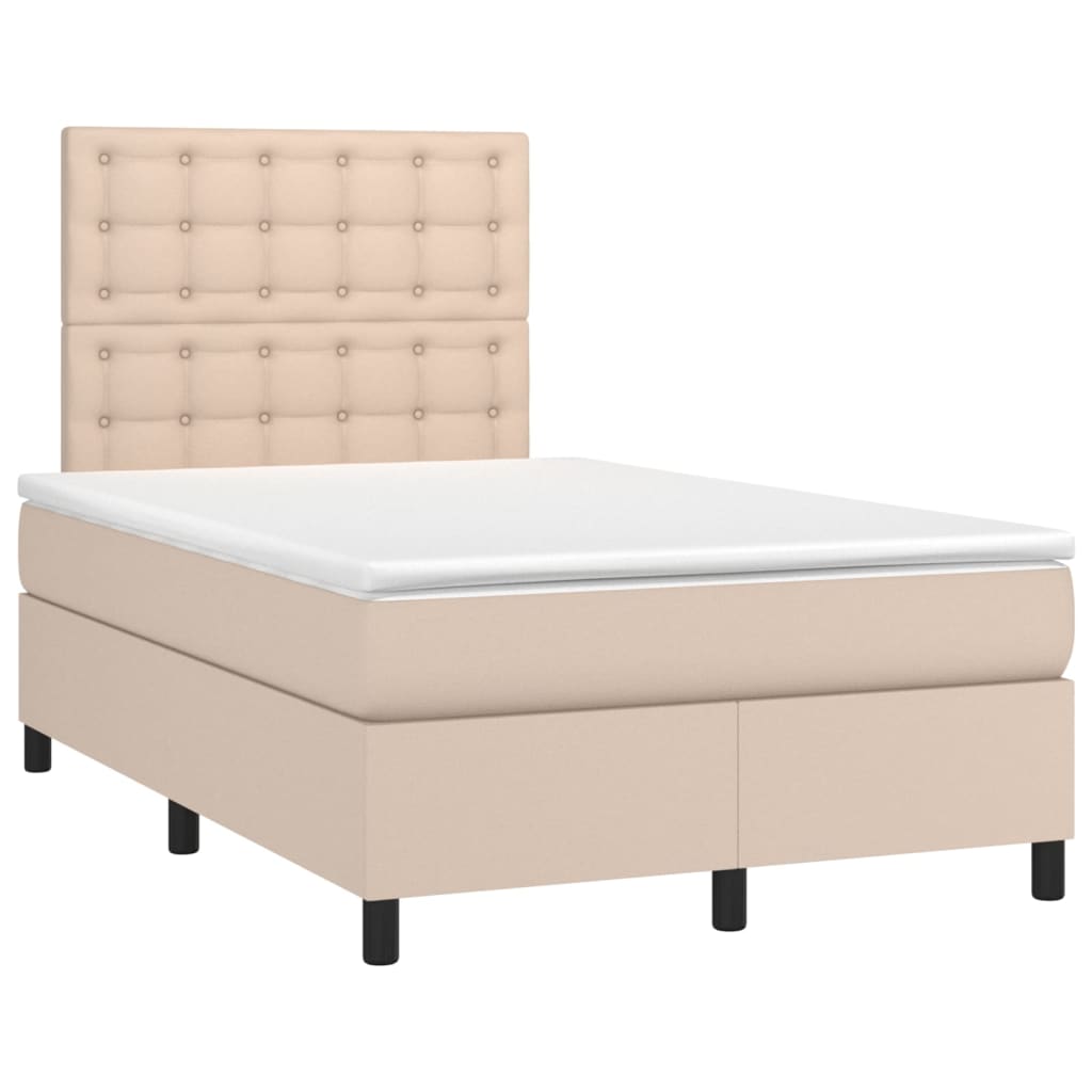 vidaXL Κρεβάτι Boxspring Στρώμα&LED Καπουτσίνο 120x200 εκ. Συνθ. Δέρμα