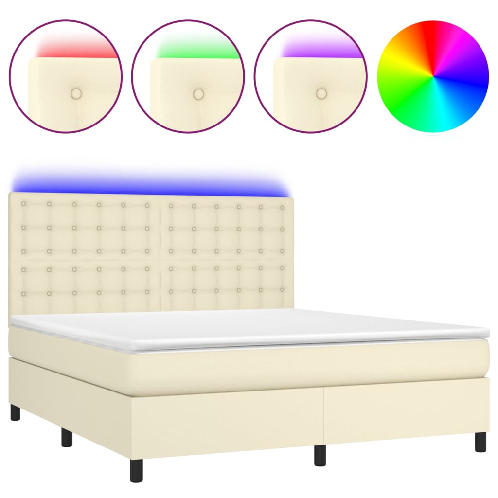 vidaXL Κρεβάτι Boxspring με Στρώμα & LED Κρεμ 160x200 εκ. Συνθ. Δέρμα