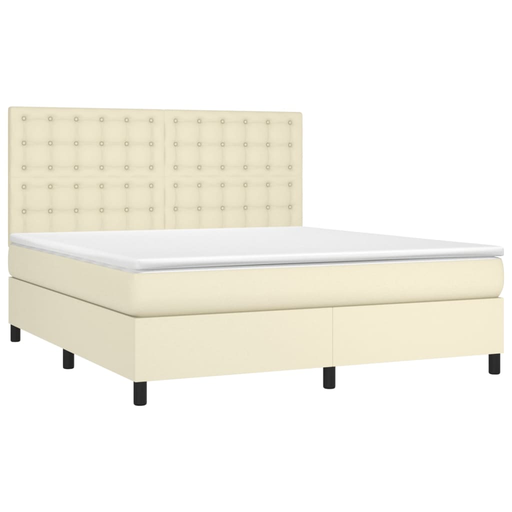vidaXL Κρεβάτι Boxspring με Στρώμα & LED Κρεμ 160x200 εκ. Συνθ. Δέρμα