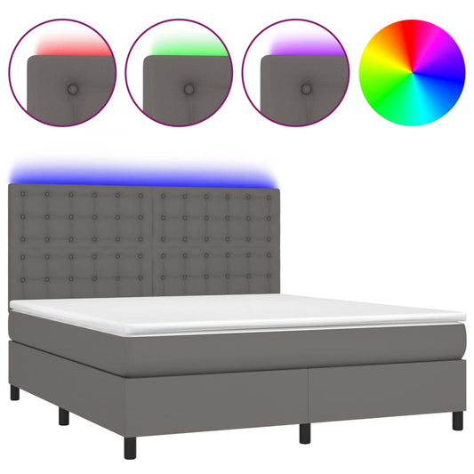 vidaXL Κρεβάτι Boxspring με Στρώμα & LED Γκρι 160x200 εκ. Συνθ. Δέρμα