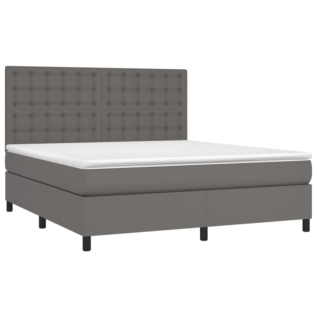 vidaXL Κρεβάτι Boxspring με Στρώμα & LED Γκρι 160x200 εκ. Συνθ. Δέρμα
