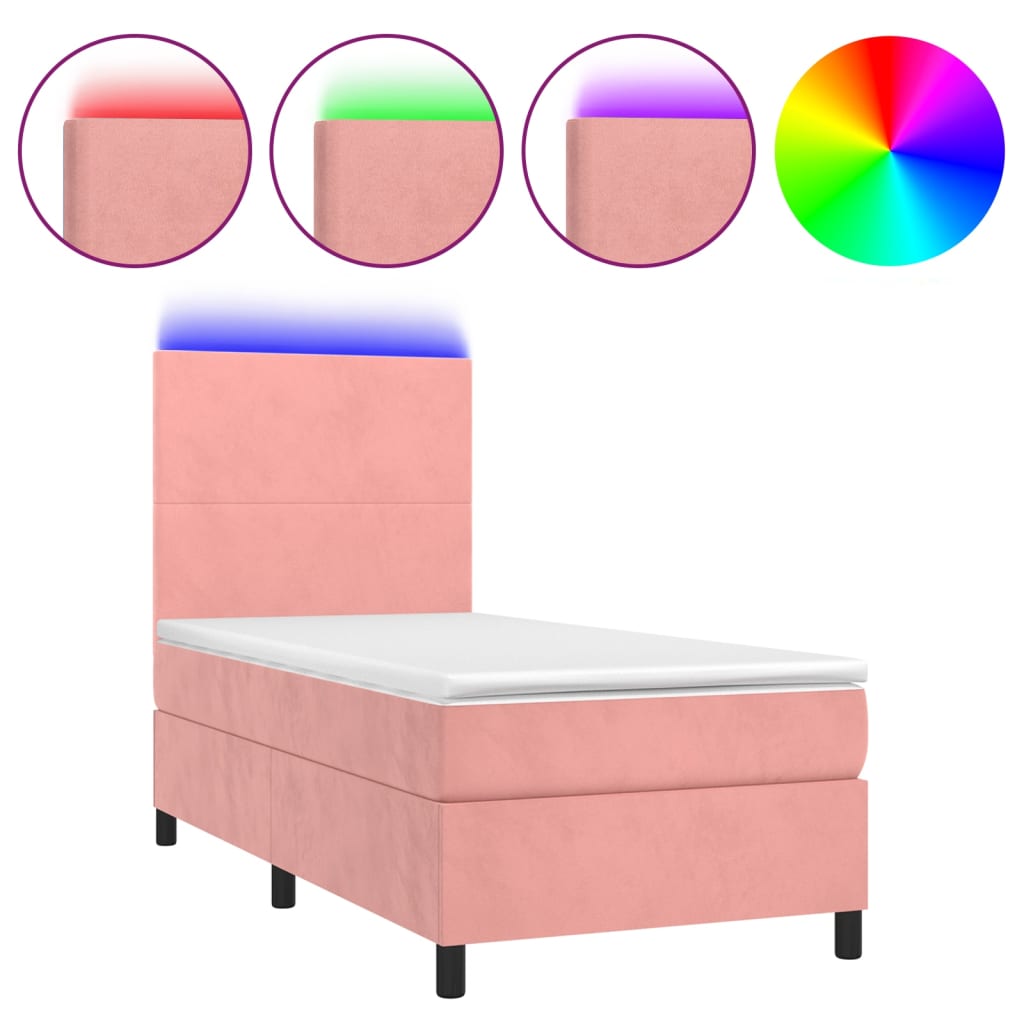 vidaXL Κρεβάτι Boxspring με Στρώμα & LED Ροζ 80 x 200 εκ. Βελούδινο