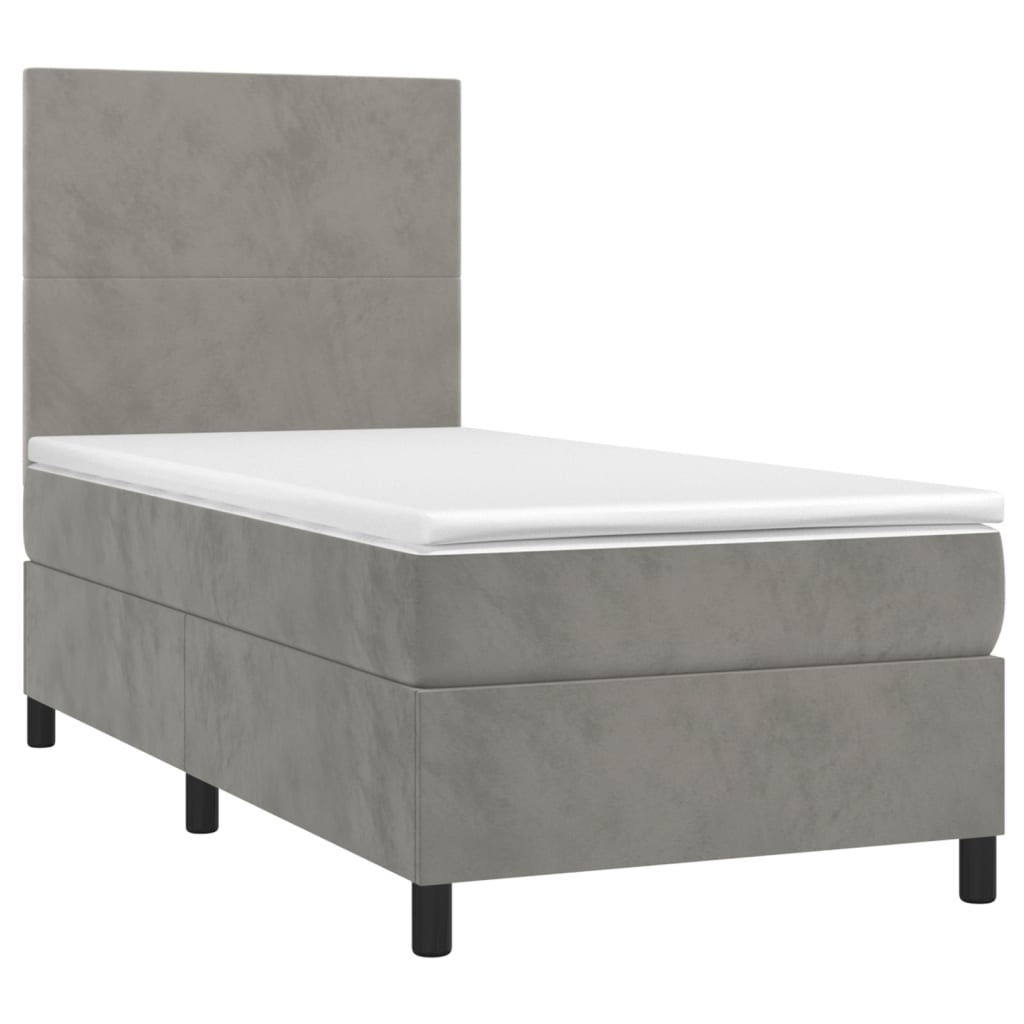 vidaXL Κρεβάτι Boxspring με Στρώμα & LED Αν.Γκρι 90x190 εκ. Βελούδινο