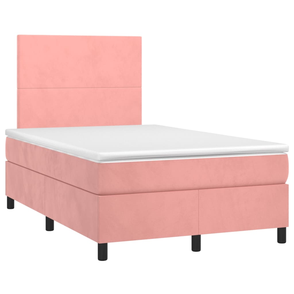 vidaXL Κρεβάτι Boxspring με Στρώμα & LED Ροζ 120x200 εκ. Βελούδινο