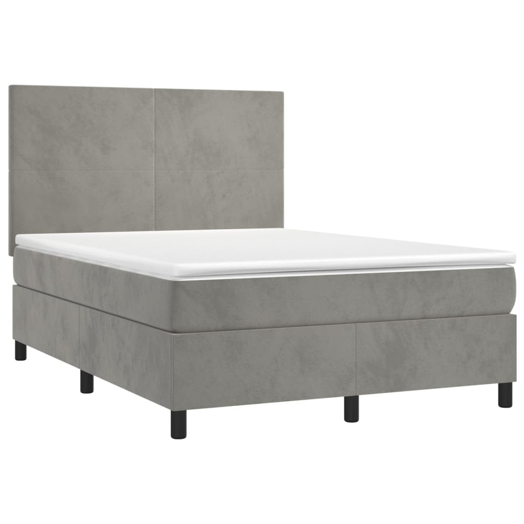 vidaXL Κρεβάτι Boxspring με Στρώμα & LED Αν.Γκρι 140x200 εκ. Βελούδινο