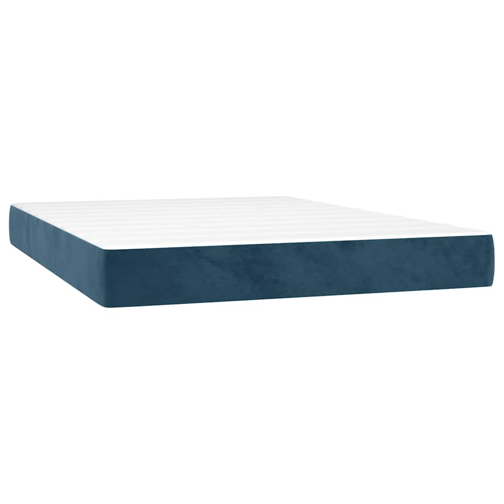 vidaXL Κρεβάτι Boxspring με Στρώμα & LED Σκ. Μπλε 140x200εκ. Βελούδινο