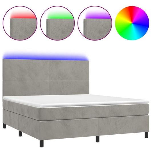 vidaXL Κρεβάτι Boxspring με Στρώμα & LED Αν.Γκρι 160x200 εκ. Βελούδινο