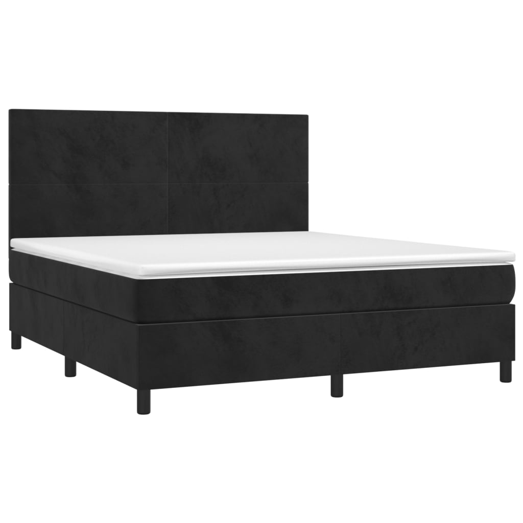 vidaXL Κρεβάτι Boxspring με Στρώμα & LED Μαύρο 160x200 εκ. Βελούδινο