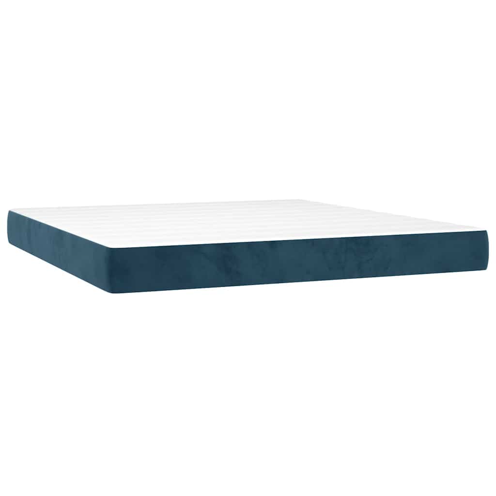 vidaXL Κρεβάτι Boxspring με Στρώμα & LED Σκ. Μπλε 160x200εκ. Βελούδινο