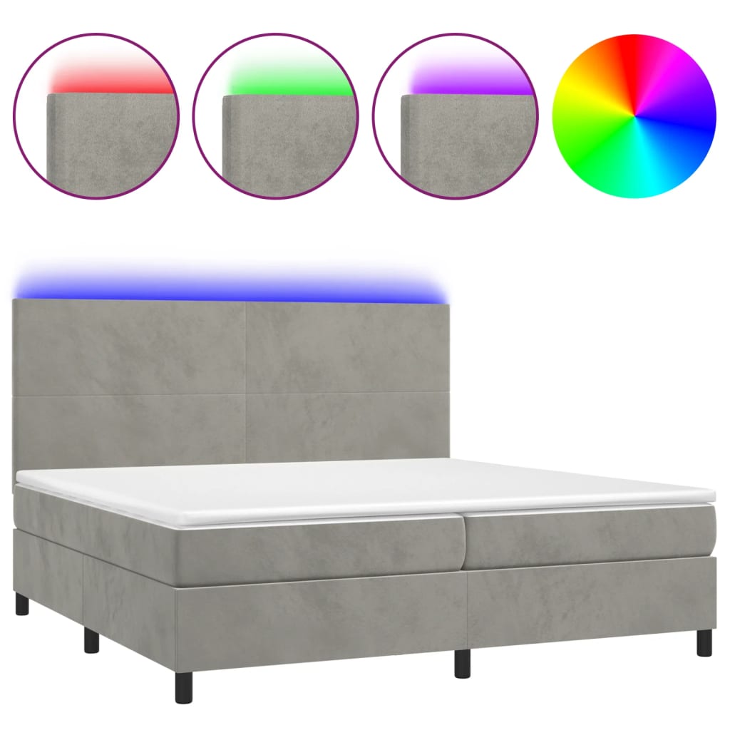 vidaXL Κρεβάτι Boxspring με Στρώμα & LED Αν.Γκρι 200x200 εκ. Βελούδινο