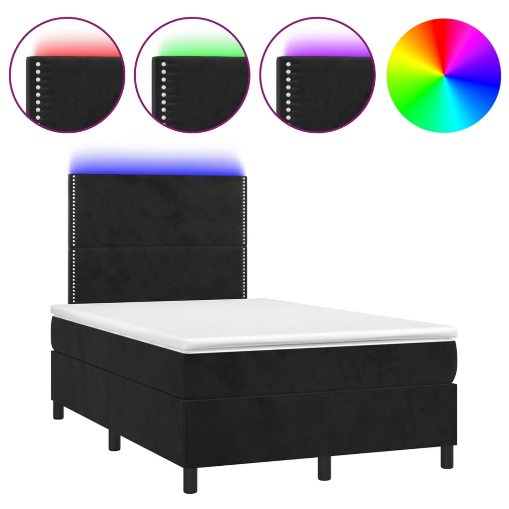 vidaXL Κρεβάτι Boxspring με Στρώμα & LED Μαύρο 120x200 εκ. Βελούδινο