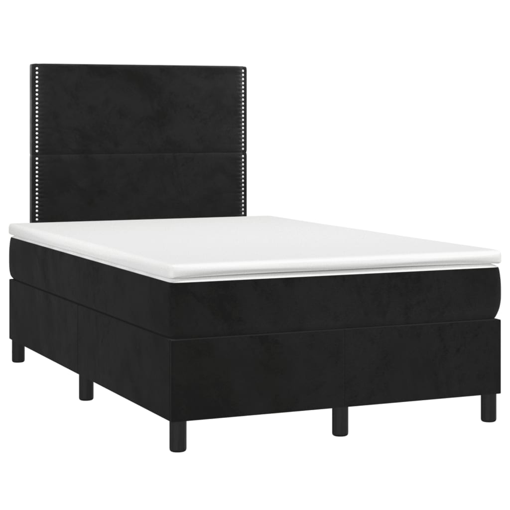 vidaXL Κρεβάτι Boxspring με Στρώμα & LED Μαύρο 120x200 εκ. Βελούδινο