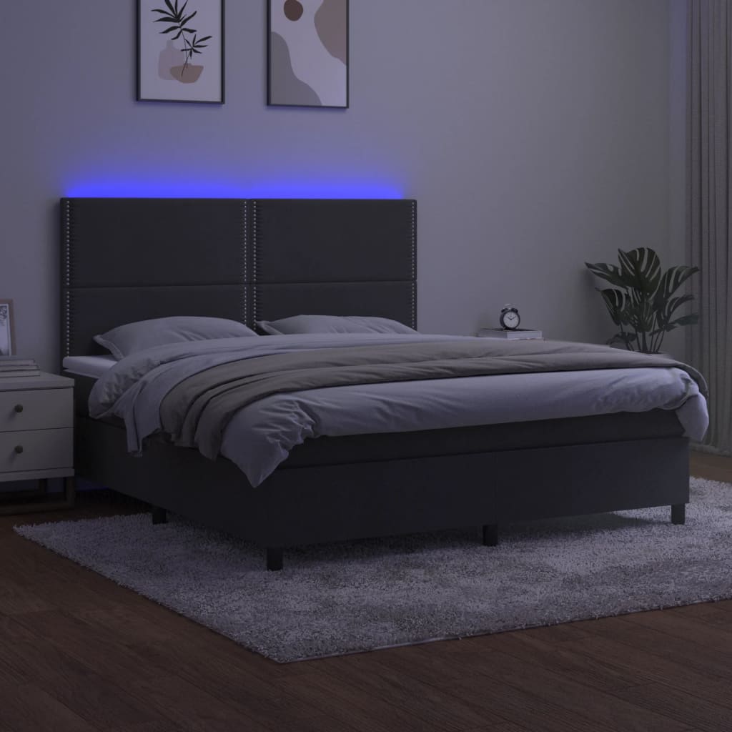 vidaXL Κρεβάτι Boxspring με Στρώμα & LED Σκ. Γκρι 160x200εκ. Βελούδινο