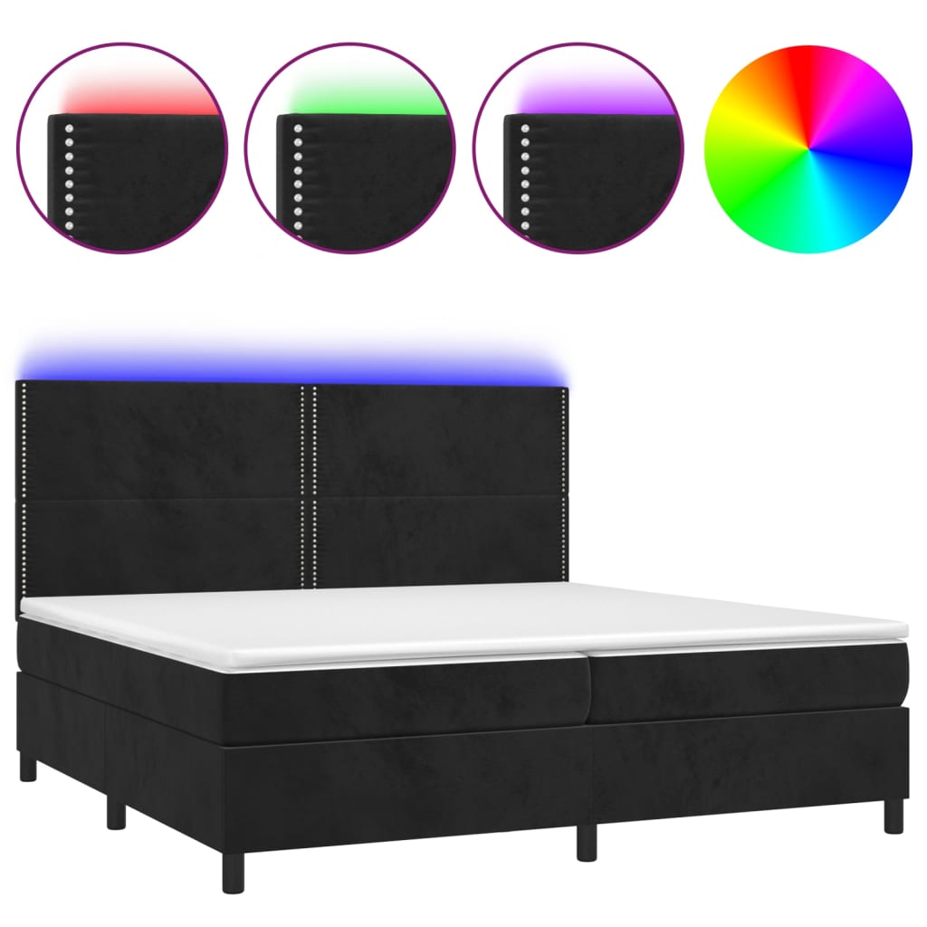 vidaXL Κρεβάτι Boxspring με Στρώμα & LED Μαύρο 200x200 εκ. Βελούδινο