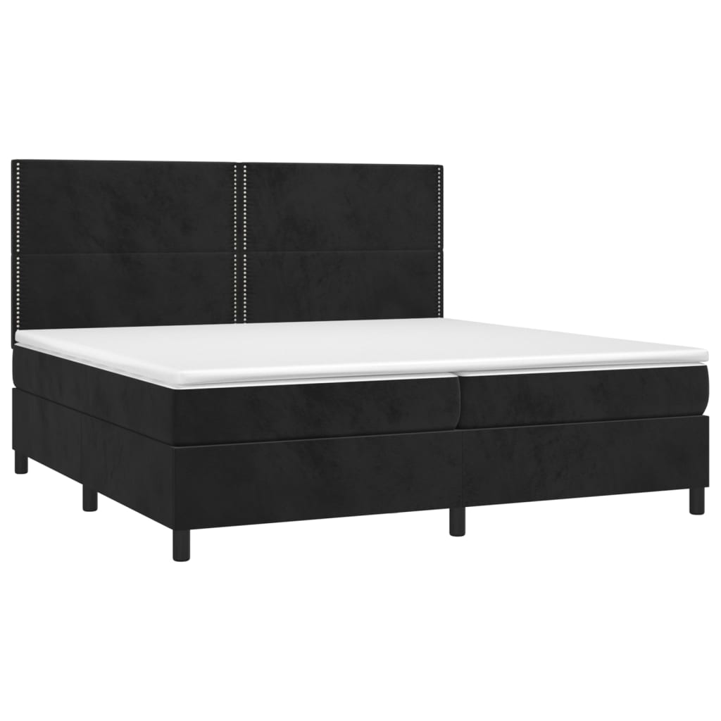 vidaXL Κρεβάτι Boxspring με Στρώμα & LED Μαύρο 200x200 εκ. Βελούδινο