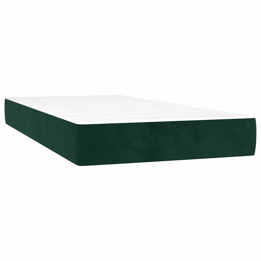 vidaXL Κρεβάτι Boxspring με Στρώμα & LED Σκ. Πράσινο 90x190 εκ Βελούδο